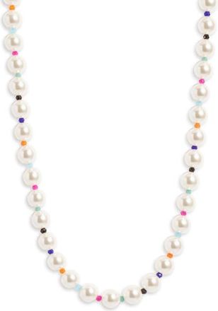 Nordstrom Imitation Pearl & Glass Bead Necklace in White- Rainbow- Gold at Nordstrom
