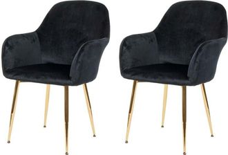 Hhg Set 2x sedie poltroncine 240 design retrò velluto nero gambe dorate