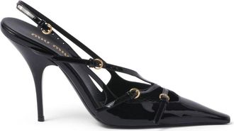 Miu Miu 105mm buckle-embellished slingback pumps - women - Leather/Leather/Leather - 40.5 - Black