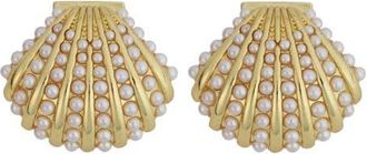 Panacea Faux Pearl Accent Shell Earrings in White at Nordstrom