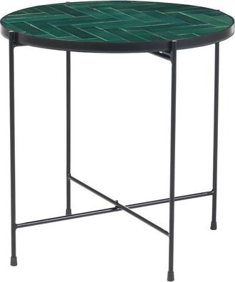 Miliboo Miliboo - Mesa De Centro Redonda De Cer&aacute;mica Verde Oscuro Y Metal Negro D50 Cm Kotta