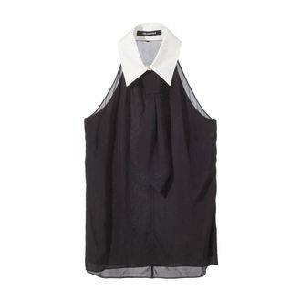Karl Lagerfeld Sleeveless Collar Tie Top - female - Karl Lagerfeld - Sleeveless Tops - Black - M - Tops