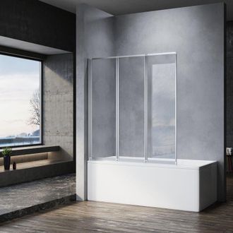 Sonni Parete Vasca 3 Ante 130x140cm,Vasca da Bagno Pieghevoli a Libro Silenziosa Nano Vetro 4 mm Trasparente Temperato - Sonni