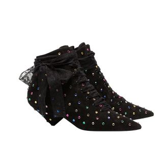 Saint Laurent Black Blaze 45 Crystal Embellished Suede Boots Size 37