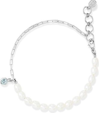 Dower & Hall Luna White Pearl, Chain and Aquamarine Drop Bracelet