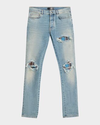 Amiri Men & apos;s Plaid Repair Denim Skinny Jeans