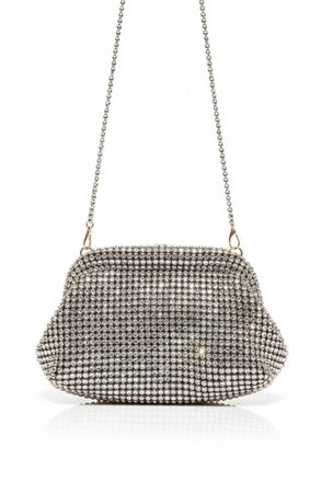 Yumi Silver Rhinestone Clutch Bag (Silver, One)