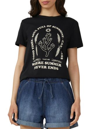 QS by s.Oliver T-Shirt QS, Damen, Gr. XXL, schwarz, Obermaterial: 100% Baumwolle, bedruckt, regular fit taillenbedeckt, Rundhals, Shirts T-Shirt, mit Print