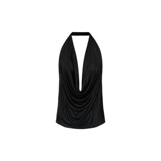 Elisabetta Franchi Sleeveless Tops, female, Black, Size: L Shiny Viscose Jersey Top