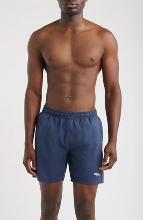 BOSS Swordfish Swim Trunks in Navy at Nordstrom, Size Xx-Large