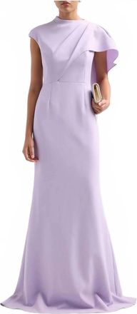 Teri Jon Asymmetric Drape Cape Gown In Lilac