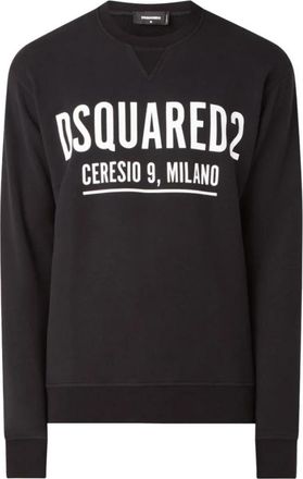 Dsquared2 Zwarte Bedrukte Sweater Italiaans Gemaakt - Heren - Sweatshirts - Zwart - 2XL - Katoen - Hoodies & sweatvesten