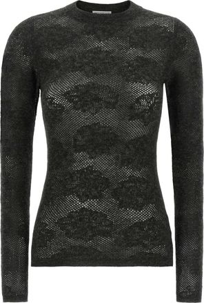 Brunello Cucinelli Flower Lace Shirt - Dames - Ronde hals truien - Grijs - S - Wol - Truien & Vesten
