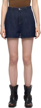 7 For All Mankind High Waist Cotton & Linen Denim Trouser Shorts in Blossom at Nordstrom, Size 23