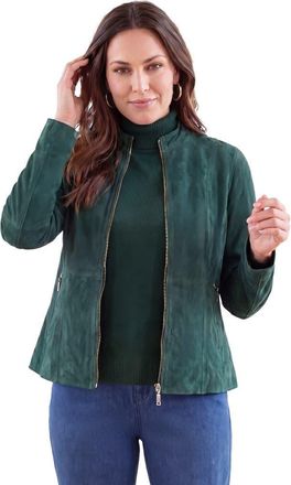 Jessica London Suede Zip Front Jacket in Emerald Green at Nordstrom, Size 16