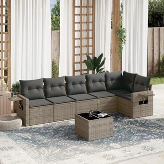vidaXL Vidaxl - Set De Sof&aacute;s De Jard&iacute;n 7 Piezas Con Cojines Rat&aacute;n Pe Gris