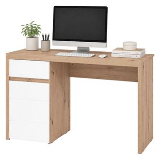 Dmora Escritorio Bovec, Un Caj&oacute;n, 2 Estantes, Una Puerta, 140x52x76h Cm Marr&oacute;n Roble Nodoso