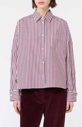 Max Mara Striped Cotton Shirt in Bordeaux at Nordstrom, Size 12