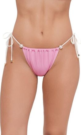 Steve Madden Ruched Faux Pearl Tanga Bikini Bottoms in Orchid at Nordstrom, Size X-Small