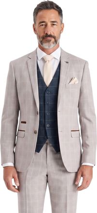 PAUL ANDREW Mens Light Beige Check 3 Piece Suit with Navy Tweed Waistcoat