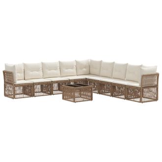 vidaXL Conjunto De Sof&aacute;s De Jard&iacute;n 10 Pcs Beige Rat&aacute;n Sint&eacute;tico Vidaxl