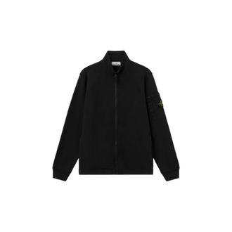Stone Island Light Jackets, male, Black, Size: S Cotton Fleece Track Jacket