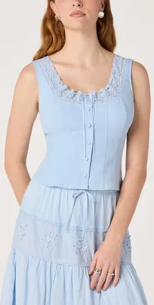 ASTR the Label Victoria Lace Trim Sleeveless Top in Light Blue at Nordstrom, Size X-Large