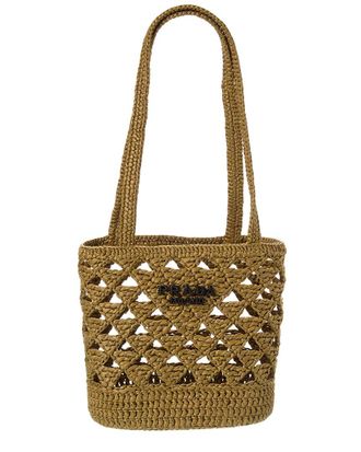 Prada Logo Woven Raffia Tote