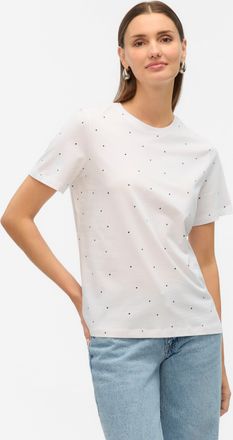 Vero Moda Kurzarmshirt VERO MODA VMPAULINA AOP SS T-SHIRT GA JRS NOOS, Damen, Gr. M, weiss (hellwei&szlig; aop:navy blazer hearts), Jersey, Obermaterial: 100% Baumwol