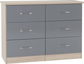 Seconique NEVADA 6 DRAWER CHEST - GREY GLOSS/LIGHT OAK EFFECT VENEER - SECONIQUE | TJ Hughes