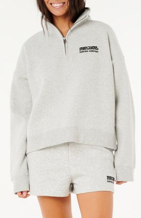 Rip Curl Surf Puff Logo Quarter Zip Sweatshirt in Grey Marle at Nordstrom, Size Xx-Small