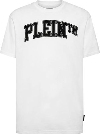 Philipp Plein Tops, Heren, Wit, M, Katoen, Round Neck T-Shirt College