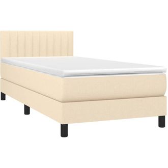 vidaXL Cama Box Spring Colch&oacute;n Y Luces Led Tela Crema 90x200 Cm Vidaxl
