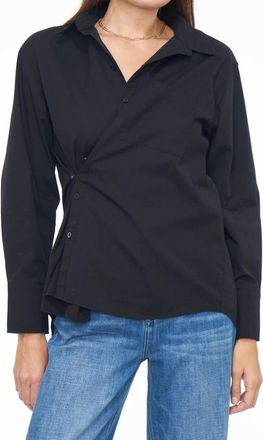 Pistola Denim Kaci Long Sleeve Crossover Button Down Shirt In Noir