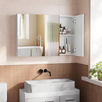 Vasagle Bathroom Mirror Cabinet with 3 Doors & Storage Shelves in White