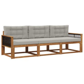 vidaXL Conjunto De Sof&aacute;s De Exterior 3 Pcs Natural Y Gris Claro Vidaxl