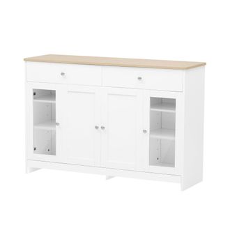 Urban Meuble Aparador blanco efecto madera 4 puertas y 2 cajones 120x37x80 cm