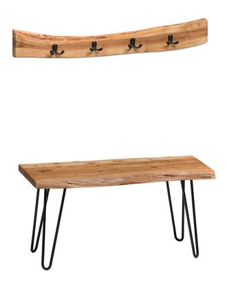 Alaterre Hairpin Natural Live Edge 36In Bench With Coat Hook Set
