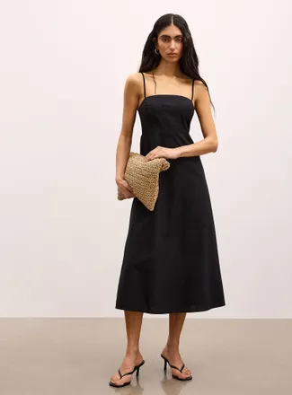 Icone Womens Linen-blend A-line midi dress