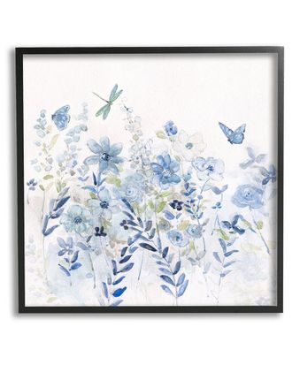 Stupell Industries Delicate Blue Floral Garden Framed Giclee Wall Art By Sally Swatland