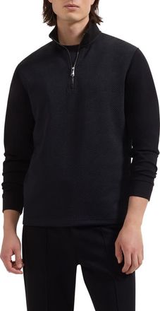 Bugatchi Soft Touch Quarter Zip Sweatshirt in Black at Nordstrom, Size Xx-Large