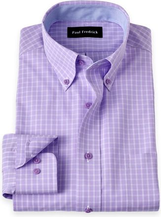 Paul Fredrick Non-iron Cotton Check Dress Shirt With Contrast Trim