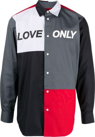 Ports V slogan-print patchwork cotton shirt - men - Cotton - M - Red