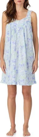 Eileen West Sleeveless Cotton Ballet Nightgown in Aqua Flower at Nordstrom, Size X-Small