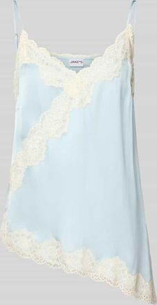 Jake*s Casual Blusentop aus Viskose mit Spitzenbesatz in Eisblau, Gr&ouml;&szlig;e 34