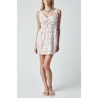 Florence By Mills Ditsy Floral Lace Trim Minidress in White/Cayenne at Nordstrom, Size Xx-Small