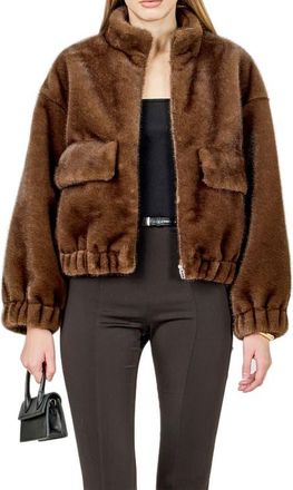 endless rose Faux Fur Bomber Jacket in Brown at Nordstrom, Size X-Small