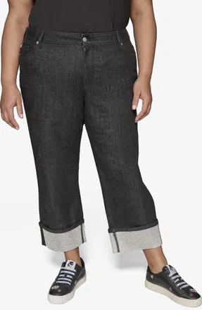 Karl Lagerfeld Crystal Cuff High Waist Jeans in Blue at Nordstrom, Size 22W