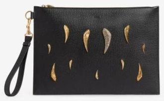 Roberto Cavalli Gilded Fang Leather Wristlet