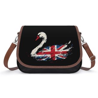 Generic English Flag Swan Crossbody Bags for Women Fashion Leather Shoulder Handbags With Adjustable Strap